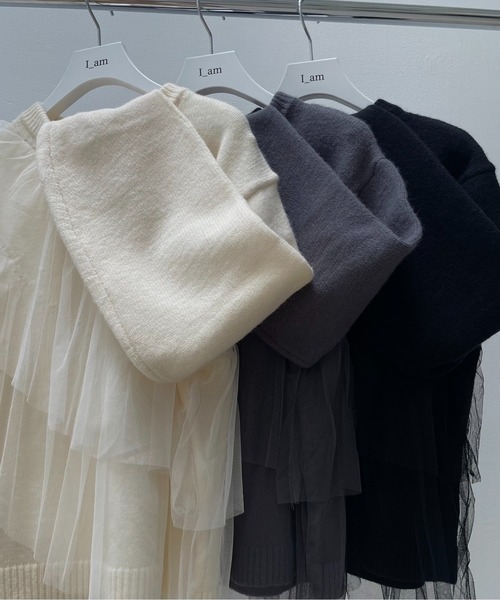 I_am(アイアム)の「asymmetry tulle docking knit / アシンメトリーチュールドッキングニット(ニット/セーター・レディース・チャコール/ブラック/アイボリー・FREE)」の5枚目の写真