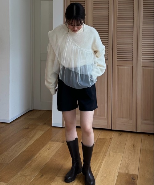I_am(アイアム)の「asymmetry tulle docking knit / アシンメトリーチュールドッキングニット(ニット/セーター・レディース・チャコール/ブラック/アイボリー・FREE)」の8枚目の写真