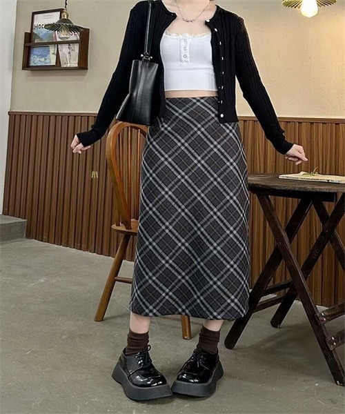 Dream garden(ドリームガーデン)の「バックスリットチェックスカート(スカート・レディース・チャコールグレー・S/M/L/2XL/3XL/XL)」の16枚目の写真