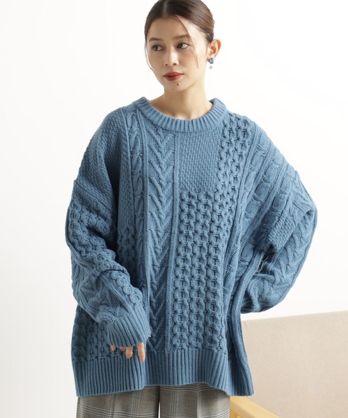 FOUND GOOD（ファウンドグッド）の「ケーブルパッチワークニット（ニット/セーター・レディース・ブルー系2/グレー系5/アイボリー/ブラック・L/M）」の4枚目の写真