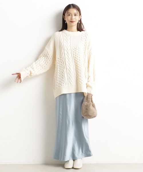 FOUND GOOD（ファウンドグッド）の「ケーブルパッチワークニット（ニット/セーター・レディース・ブルー系2/グレー系5/アイボリー/ブラック・L/M）」の3枚目の写真