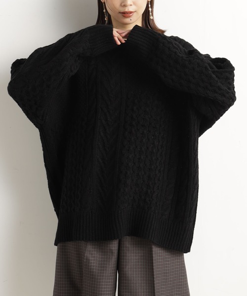 FOUND GOOD（ファウンドグッド）の「ケーブルパッチワークニット（ニット/セーター・レディース・ブルー系2/グレー系5/アイボリー/ブラック・L/M）」の6枚目の写真