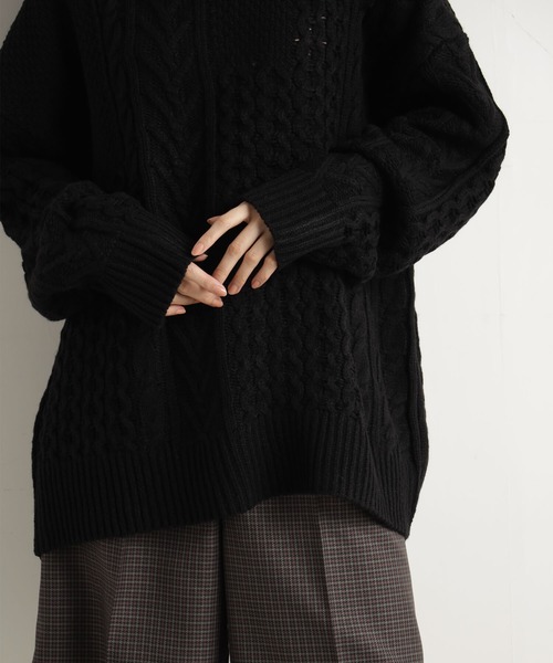 FOUND GOOD（ファウンドグッド）の「ケーブルパッチワークニット（ニット/セーター・レディース・ブルー系2/グレー系5/アイボリー/ブラック・L/M）」の7枚目の写真