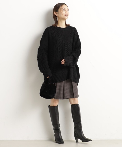 FOUND GOOD（ファウンドグッド）の「ケーブルパッチワークニット（ニット/セーター・レディース・ブルー系2/グレー系5/アイボリー/ブラック・L/M）」の8枚目の写真