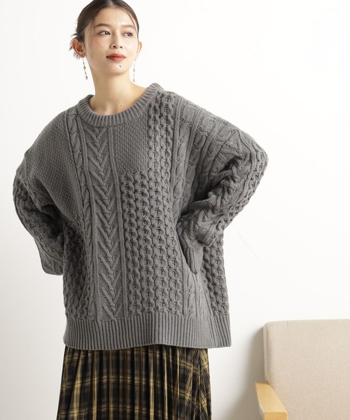 FOUND GOOD（ファウンドグッド）の「ケーブルパッチワークニット（ニット/セーター・レディース・ブルー系2/グレー系5/アイボリー/ブラック・L/M）」の9枚目の写真