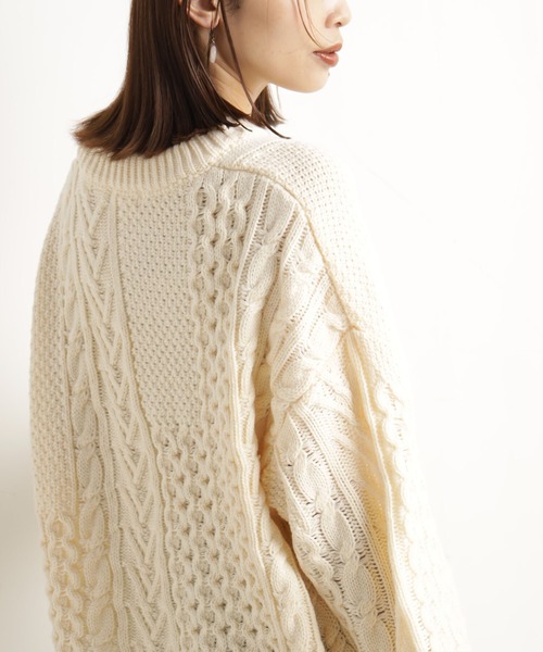 FOUND GOOD（ファウンドグッド）の「ケーブルパッチワークニット（ニット/セーター・レディース・ブルー系2/グレー系5/アイボリー/ブラック・L/M）」の14枚目の写真