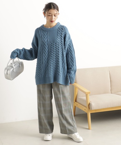 FOUND GOOD（ファウンドグッド）の「ケーブルパッチワークニット（ニット/セーター・レディース・ブルー系2/グレー系5/アイボリー/ブラック・L/M）」の17枚目の写真