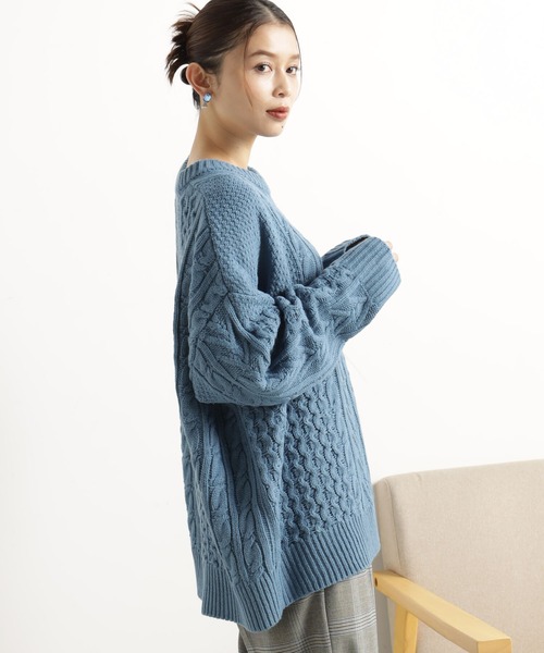 FOUND GOOD（ファウンドグッド）の「ケーブルパッチワークニット（ニット/セーター・レディース・ブルー系2/グレー系5/アイボリー/ブラック・L/M）」の18枚目の写真