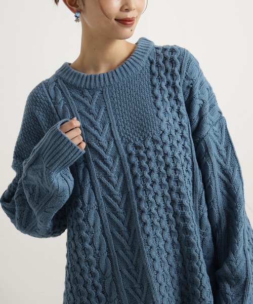 FOUND GOOD（ファウンドグッド）の「ケーブルパッチワークニット（ニット/セーター・レディース・ブルー系2/グレー系5/アイボリー/ブラック・L/M）」の20枚目の写真