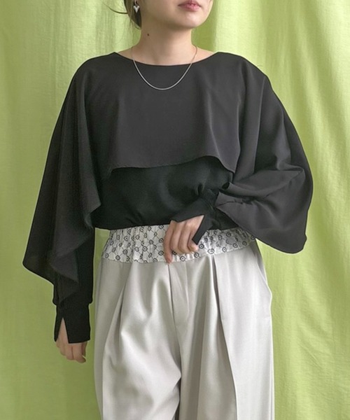 LHELBIE(レルビエ)の「ケープブラウス(その他トップス・レディース・ブラック/オフホワイト/ライトベージュ・M)」の3枚目の写真