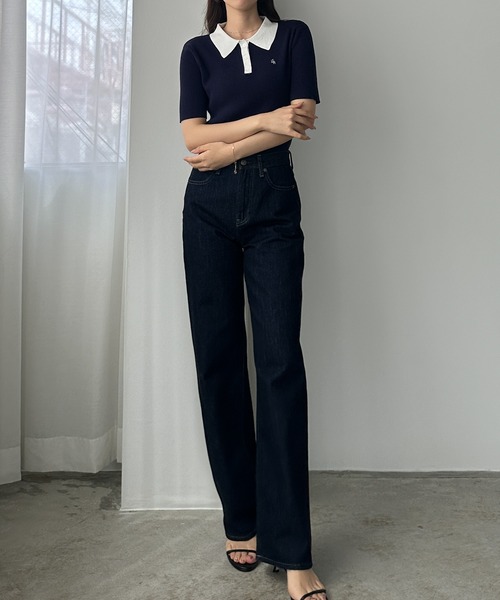 Louere（ルエレ）の「ロゴ刺繍半袖リブニットポロ（ニット/セーター・レディース・ネイビー/チャコール/アイボリー/ブラック系その他2/ブラック系その他・SMALL/MEDIUM/LARGE/X-LARGE）」の20枚目の写真