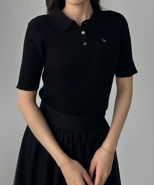 Louere（ルエレ）の「ロゴ刺繍半袖リブニットポロ（ニット/セーター・レディース・ネイビー/チャコール/アイボリー/ブラック系その他2/ブラック系その他・SMALL/MEDIUM/LARGE/X-LARGE）」の21枚目の写真