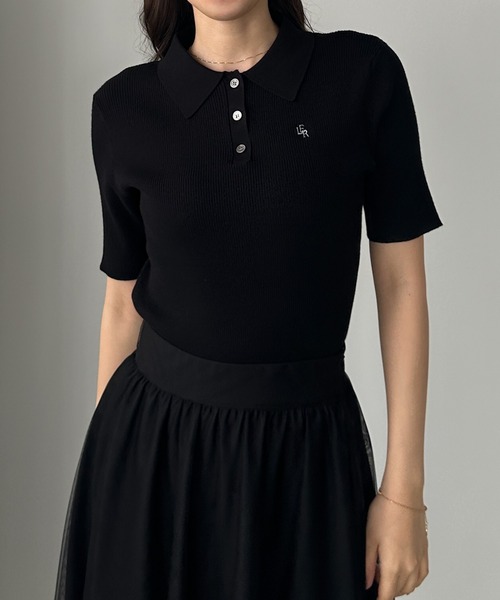 Louere（ルエレ）の「ロゴ刺繍半袖リブニットポロ（ニット/セーター・レディース・ネイビー/チャコール/アイボリー/ブラック系その他2/ブラック系その他・SMALL/MEDIUM/LARGE/X-LARGE）」の22枚目の写真