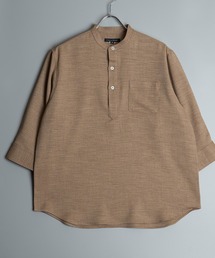 日本製 スラブ オックス カプリ デザイン バンドカラー 七分袖 シャツ イージーケア(GW)