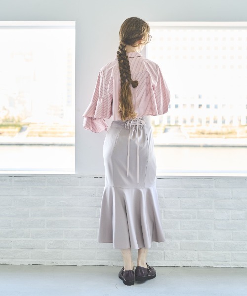 23区【30】【M】アシンメトリーマーメイドスカート　裾ギャザー　おしゃれ アシメギャザーマーメイドスカート(S ベージュ): AND COUTURE