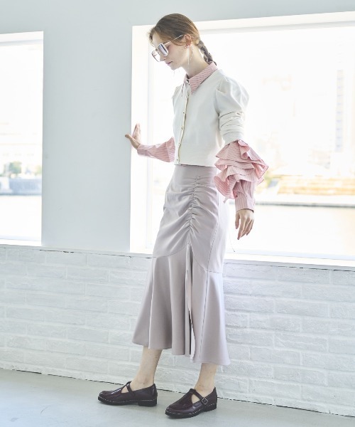 23区【30】【M】アシンメトリーマーメイドスカート　裾ギャザー　おしゃれ アシメギャザーマーメイドスカート(S ベージュ): AND COUTURE