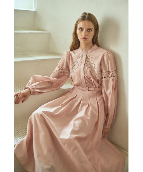 Estella.K(エステラケー)の「Bibi Lace-trimmed dress 切り替えレースドレス(ワンピース・レディース・ブラック/ミント/ピンク・FREE)」の5枚目の写真