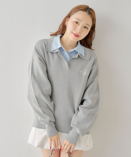 Chiko ニット ダブルフォックス ロゴ刺繍 グレー 美品 L 灰 Chiko ニット ダブルフォックス ロゴ刺繍 グレー 美品 L 灰