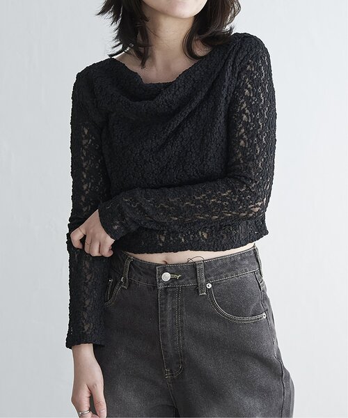 VENCEEXCHANGE（ヴァンスエクスチェンジ）の「レースドレープオフショル（Tシャツ/カットソー・レディース・ブラック/オフホワイト・FREE）」の14枚目の写真