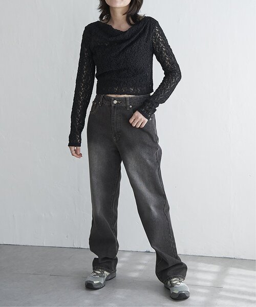 VENCEEXCHANGE（ヴァンスエクスチェンジ）の「レースドレープオフショル（Tシャツ/カットソー・レディース・ブラック/オフホワイト・FREE）」の5枚目の写真