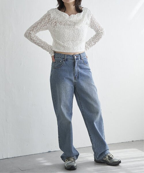 VENCEEXCHANGE（ヴァンスエクスチェンジ）の「レースドレープオフショル（Tシャツ/カットソー・レディース・ブラック/オフホワイト・FREE）」の9枚目の写真