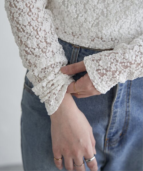 VENCEEXCHANGE（ヴァンスエクスチェンジ）の「レースドレープオフショル（Tシャツ/カットソー・レディース・ブラック/オフホワイト・FREE）」の12枚目の写真