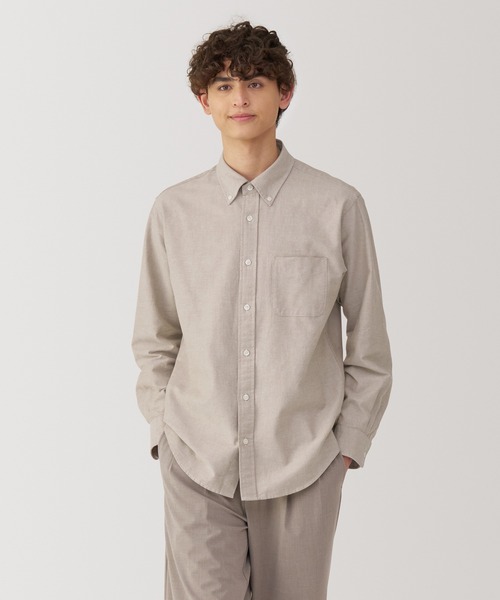 無印良品（ムジルシリョウヒン）の「紳士　洗いざらしオックスボタンダウン長袖シャツ（シャツ/ブラウス・メンズ・ネイビー/サックスブルー/ライトグリーン/ライトブラウン/ホワイト/ネイビー系/ピンク系・S/M/L/XL）」の3枚目の写真