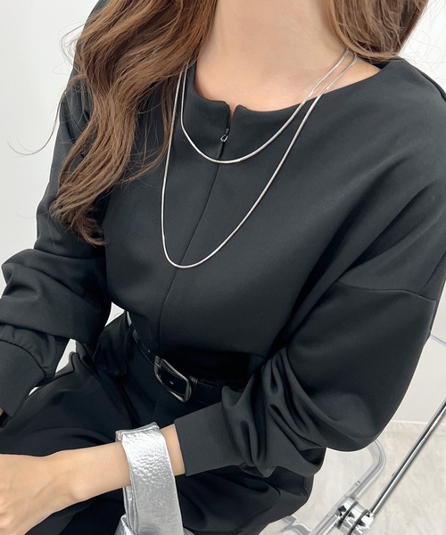 Futier land(フューティアランド)の「ライトダンボールフロントzip付トップス/2WAY(Tシャツ/カットソー・レディース・ブラック/ホワイト/グレイッシュベージュ・MEDIUM/LARGE)」の15枚目の写真