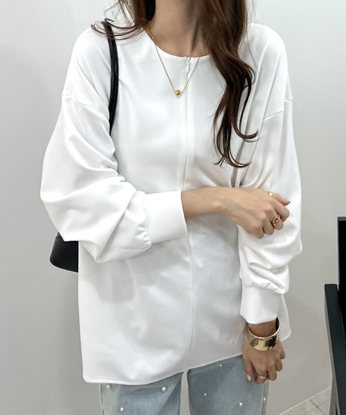 Futier land(フューティアランド)の「ライトダンボールフロントzip付トップス/2WAY(Tシャツ/カットソー・レディース・ブラック/ホワイト/グレイッシュベージュ・MEDIUM/LARGE)」の21枚目の写真