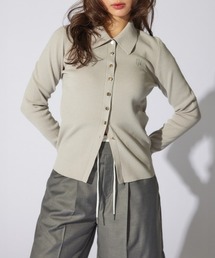 rienda | 2WAY刺繍ロゴニットカーディガン　ポロニットトップス(ニット/セーター)