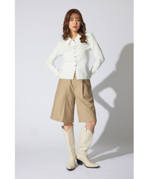 rienda(リエンダ)の「2WAY刺繍ロゴニットカーディガン ポロニットトップス(ニット/セーター・レディース・ホワイト/グレー/ライトイエロー・FREE)」の4枚目の写真