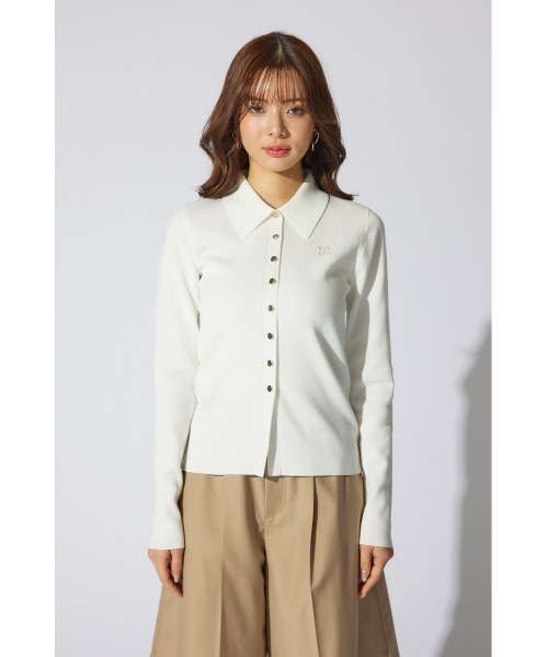 rienda(リエンダ)の「2WAY刺繍ロゴニットカーディガン ポロニットトップス(ニット/セーター・レディース・ホワイト/グレー/ライトイエロー・FREE)」の5枚目の写真