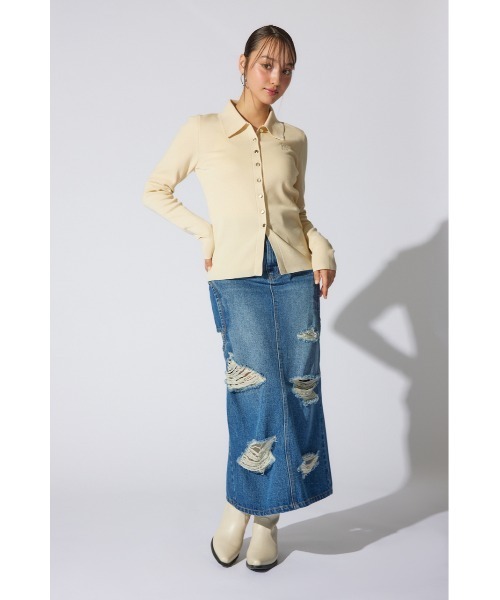 rienda(リエンダ)の「2WAY刺繍ロゴニットカーディガン ポロニットトップス(ニット/セーター・レディース・ホワイト/グレー/ライトイエロー・FREE)」の15枚目の写真