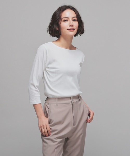 GLACIER lusso(グラシアルッソ)の「【UVカット・接触冷感】7分袖ボートネック(Tシャツ/カットソー・レディース・グリーン/ホワイト×ブラック/グレー系その他/ホワイト/ブラック・L/M/S/LL)」の9枚目の写真