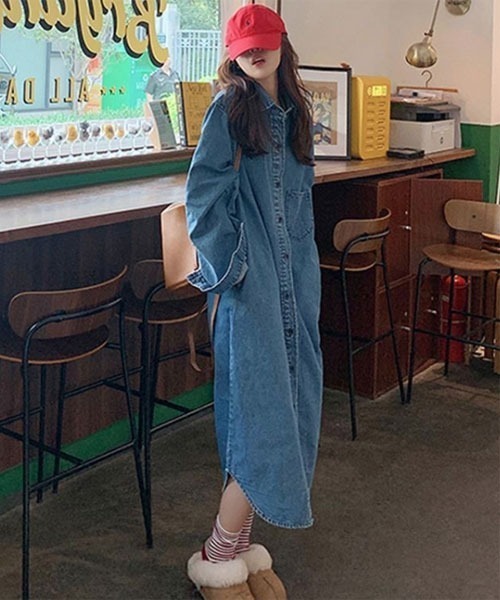 urge:(アージコロン )の「【URGE:】デニム 長袖 シャツ ワンピース(ワンピース・レディース・ブルー・MEDIUM/LARGE/X-LARGE)」の6枚目の写真