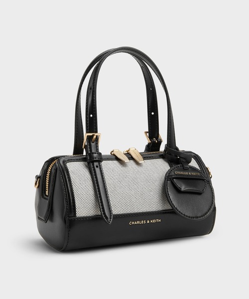 追跡★Charles&Keith 2WAY Enola キャンバス ボウリングバッグ CHARLES & KEITH Enola エノラ キャンバスツートーンボウリング
