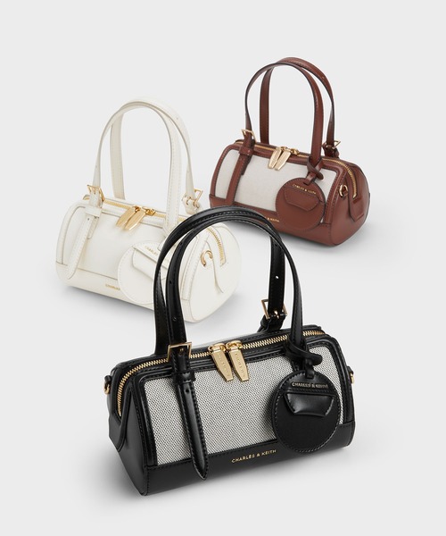 Charles &Keith エノラ キャンバスツートーンボウリングバッグ Enola エノラ キャンバスツートーンボウリングバッグ
