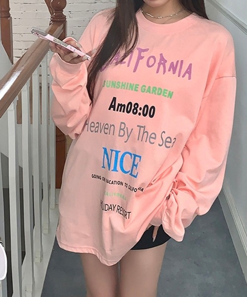 LYEON(リヨン)の「レタリングオーバーサイズロンT(Tシャツ/カットソー・レディース・グレー/ピンク/ホワイト・FREE)」の3枚目の写真