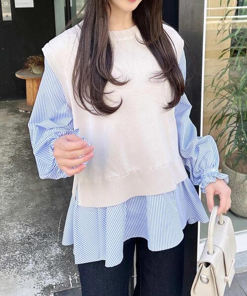 INGNI(イング)の「シャツドッキングニット(ニット/セーター・レディース・ブラック×ホワイト/ホワイト系その他2/ブラック系その他2/ライトグレー系・M)」の2枚目の写真