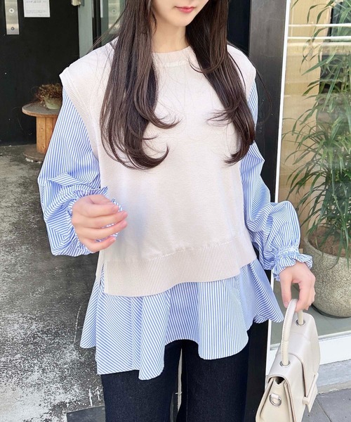 INGNI(イング)の「シャツドッキングニット(ニット/セーター・レディース・ブラック×ホワイト/ホワイト系その他2/ブラック系その他2/ライトグレー系・M)」の6枚目の写真