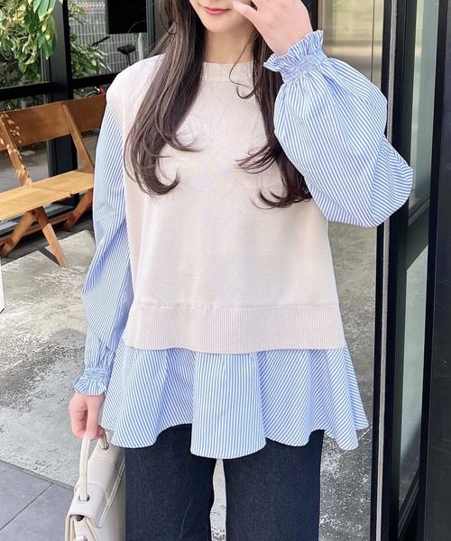 INGNI(イング)の「シャツドッキングニット(ニット/セーター・レディース・ブラック×ホワイト/ホワイト系その他2/ブラック系その他2/ライトグレー系・M)」の5枚目の写真