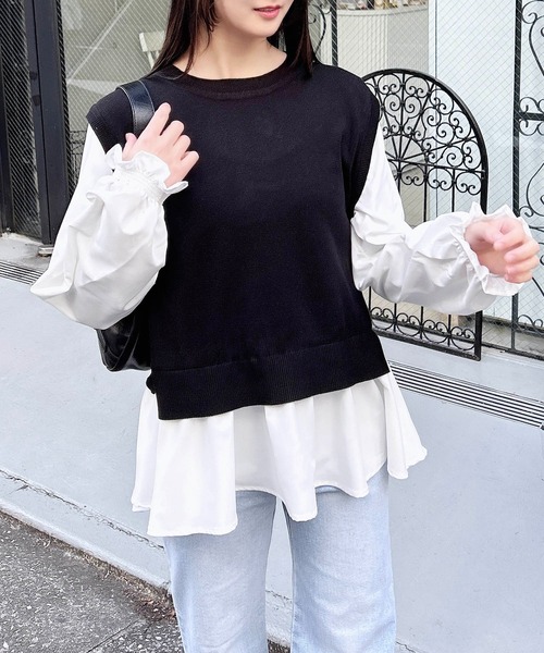 INGNI(イング)の「シャツドッキングニット(ニット/セーター・レディース・ブラック×ホワイト/ホワイト系その他2/ブラック系その他2/ライトグレー系・M)」の11枚目の写真