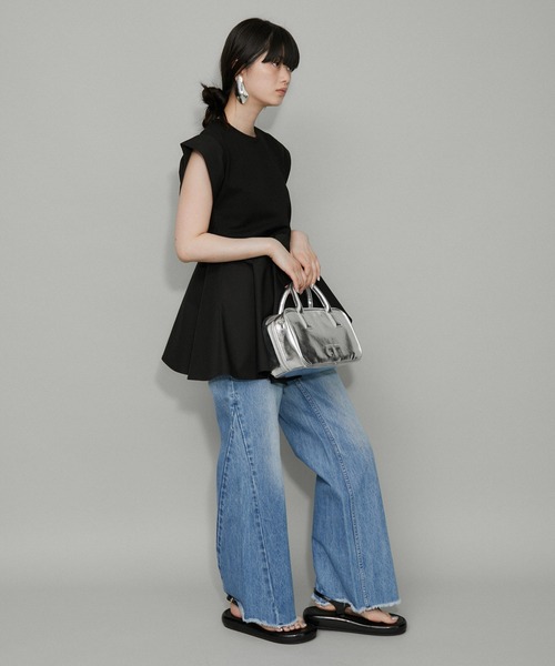 ADAM ET ROPE' ペプラムカットソー 半袖Tシャツ　異素材 定番人気】・【WEB限定】フリルペプラムカットソー（Tシャツ