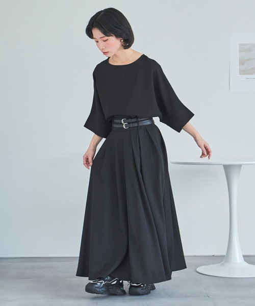LinoU.(リノユー)の「リネンタッチ五分袖トップス(Tシャツ/カットソー・レディース・オフホワイト/ブルー/ブラック・FREE)」の9枚目の写真