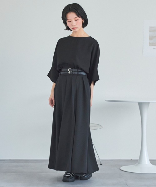 LinoU.(リノユー)の「リネンタッチ五分袖トップス(Tシャツ/カットソー・レディース・オフホワイト/ブルー/ブラック・FREE)」の10枚目の写真