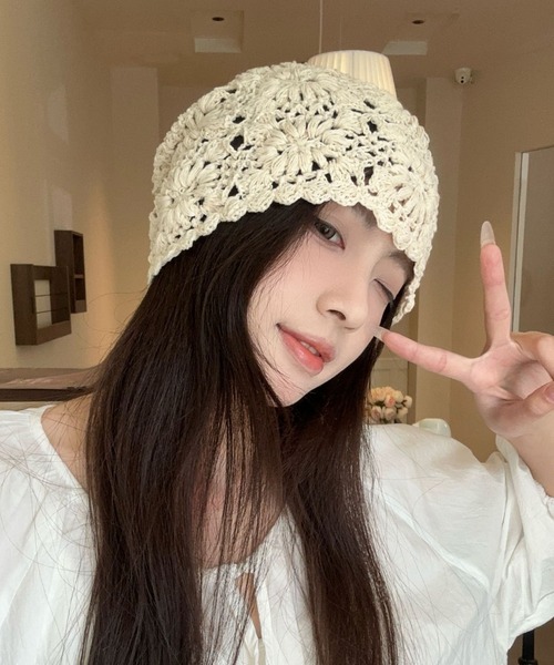 セール】クロシェ編みビーニー（ニットキャップ/ビーニー