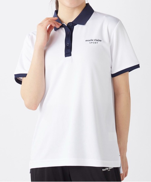 marie claire sportポロシャツ M ホワイト/ネイビー セール】Marie claire sports マリクレールスポーツ ポロシャツ 半袖
