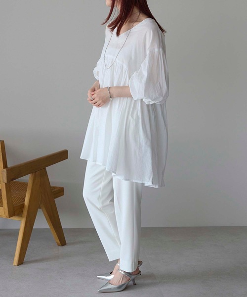 【GASA*】綿100% フラワープリントカットソーワンピース バルーンスリーブ GASA*】綿100% フラワープリントカットソーワンピース バルーン