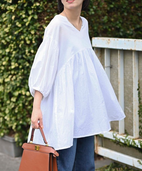 セール】インド綿バルーンスリーブブラウス（インド綿.インドコットン