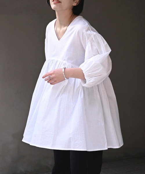 GASA*】綿100% フラワープリントカットソーワンピース バルーン